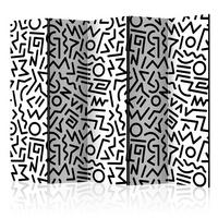 PARAVENT mit 5  Flügel - Schwarz/Weiß, Basics, Holz/Textil (225/172/3cm) - artgeist
