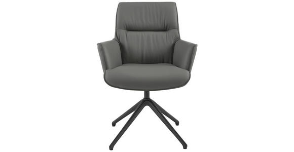 ARMLEHNSTUHL in Aluminium, Eisen Echtleder pigmentiert - Schwarz/Grau, Design, Leder/Metall (65/92/67,5cm) - Novel