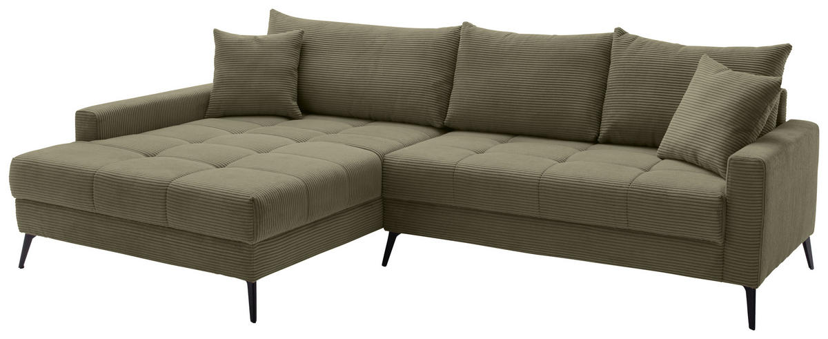ECKSOFA Grün Cord  - Schwarz/Grün, KONVENTIONELL, Textil/Metall (173/280cm) - Hom`in