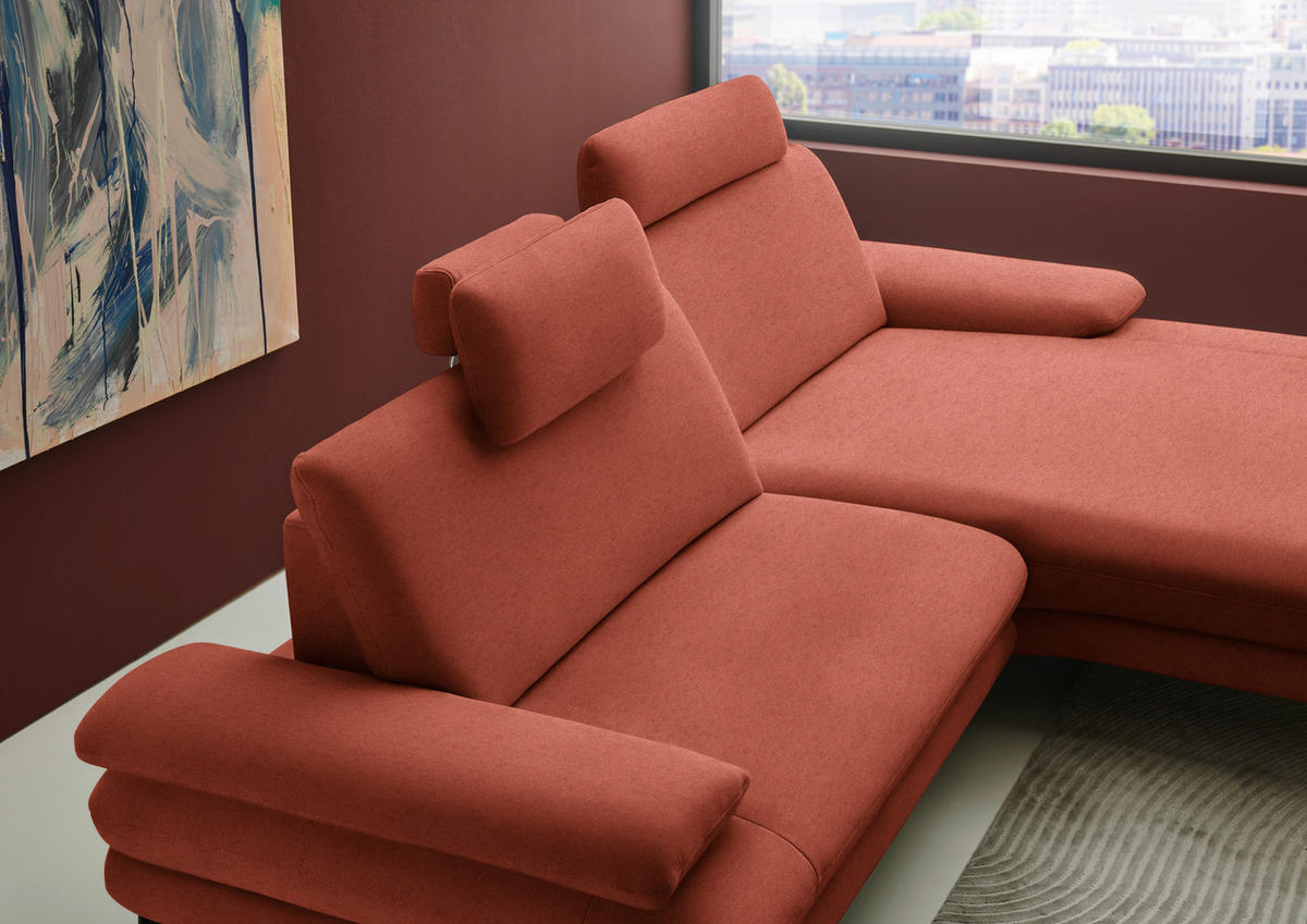 ECKSOFA  in Chenille, Flachgewebe Terracotta  284/180 cm  - Terracotta/Schwarz, Design, Textil/Metall (284/180cm) - Dieter Knoll