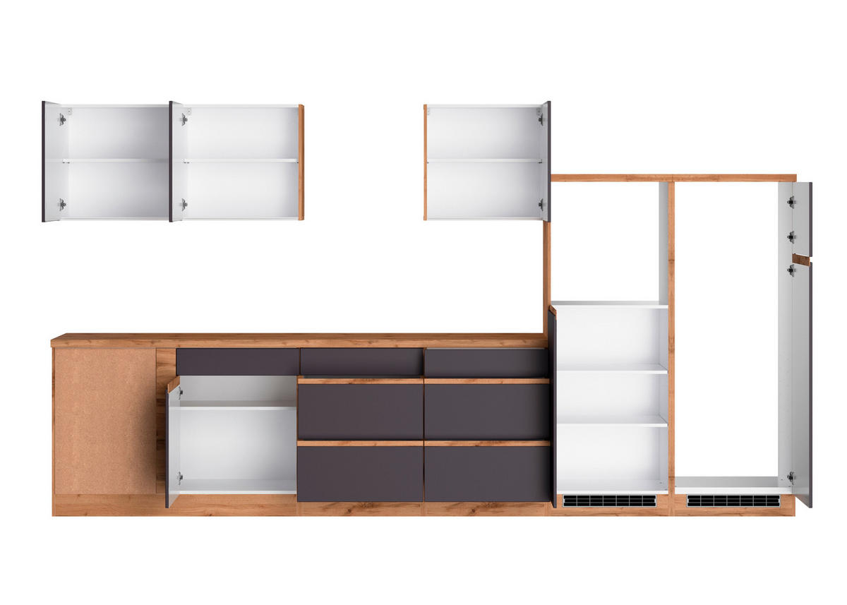 KÜCHENLEERBLOCK 360 cm   in Grau, Eiche Wotan  - Eiche Wotan/Grau, Design, Holzwerkstoff (360cm) - Held