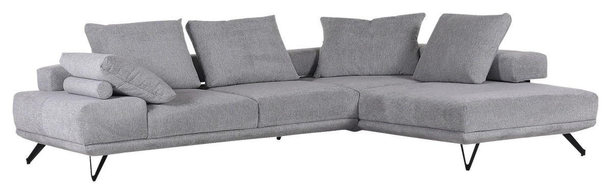 ECKSOFA in Flachgewebe Grau  - Schwarz/Grau, Konventionell, Textil/Metall (310/240cm) - MID.YOU