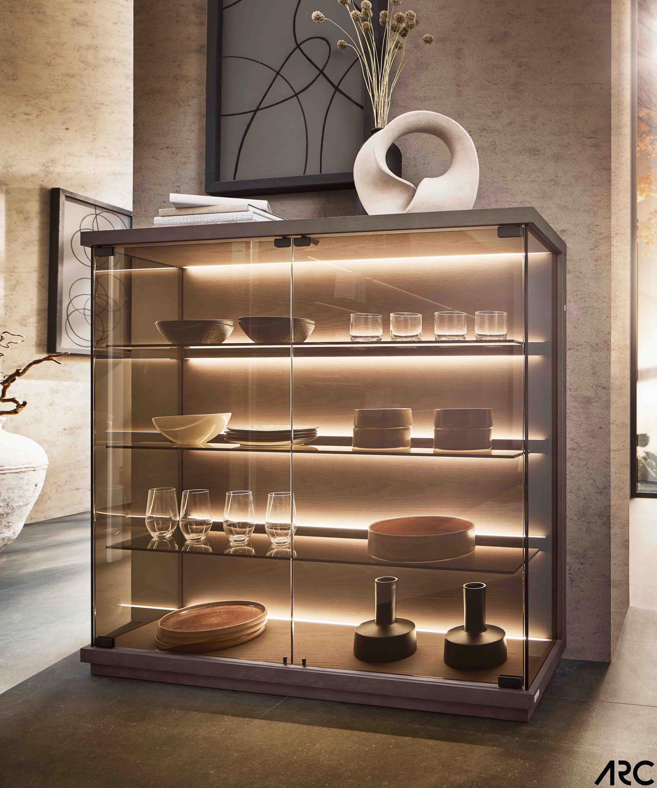 VITRINA,  - Design, steklo/leseni material (117/128/38cm) - Belluti