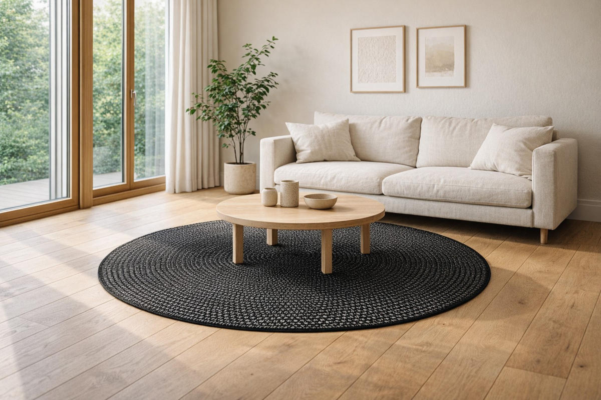 TEPPICH  Wohnzimmer 150 cm Schwarz, Weiß rund  - Schwarz/Weiß, Trend, Textil (150cm)