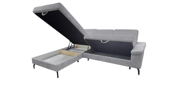 ECKSOFA Hellgrau Velours Bettkasten, Sitzvorzug  - Hellgrau/Schwarz, KONVENTIONELL, Textil/Metall (206/253cm) - Venda