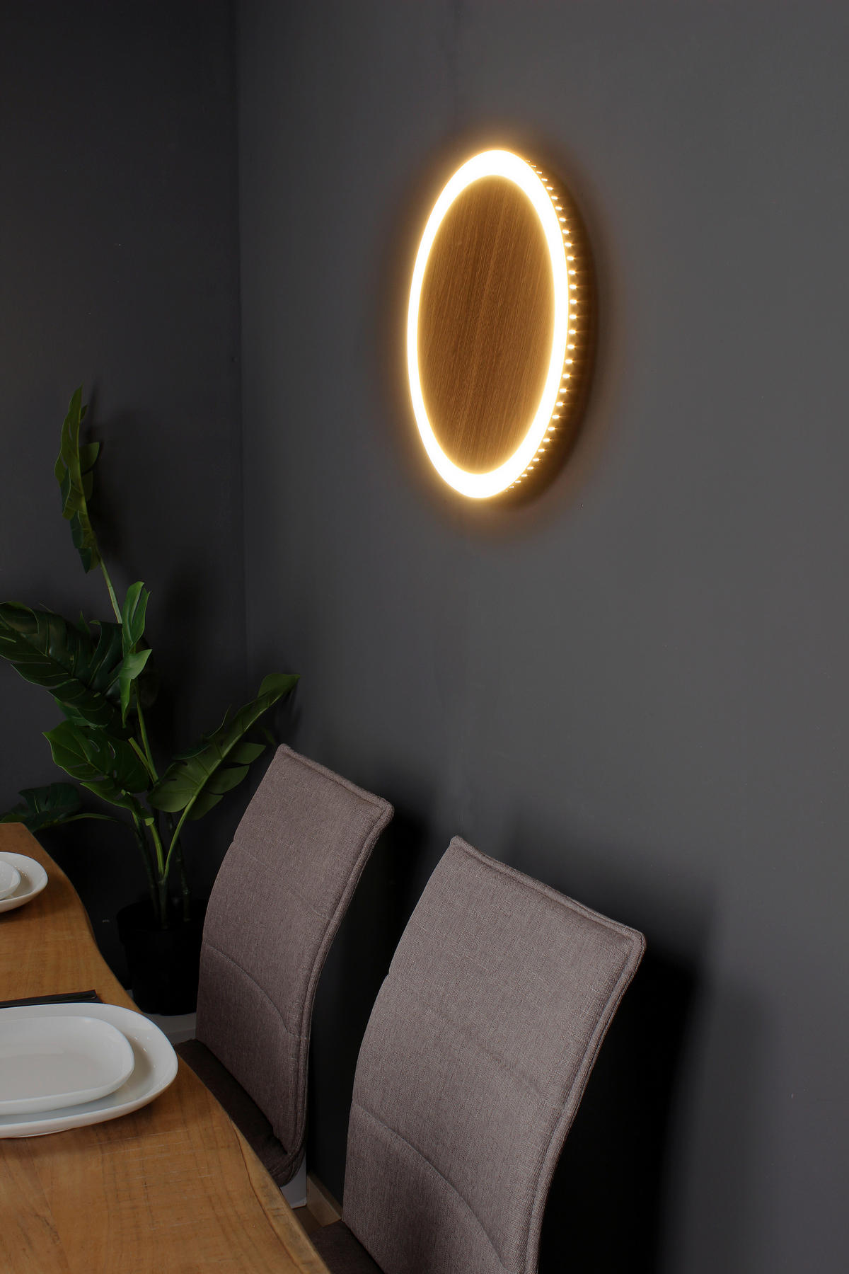 LED-DECKENLEUCHTE Moon 40/4,1 cm   - Eichefarben/Schwarz, Design, Metall (40/4,1cm)