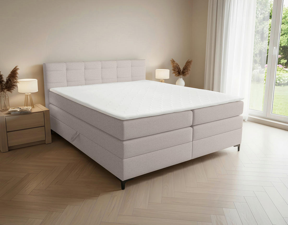 BOXSPRINGBETT 160/200 cm,  in Lavagrau, H3 = fest  - Lavagrau/Schwarz, KONVENTIONELL, Kunststoff/Textil (160/200cm)