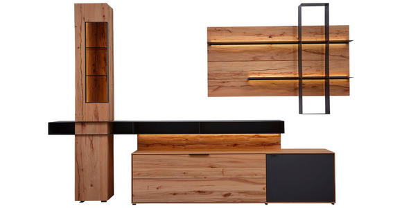 WOHNWAND in Anthrazit, Buchefarben - Anthrazit/Buchefarben, Natur, Glas/Holz (308/206/49cm) - Valnatura