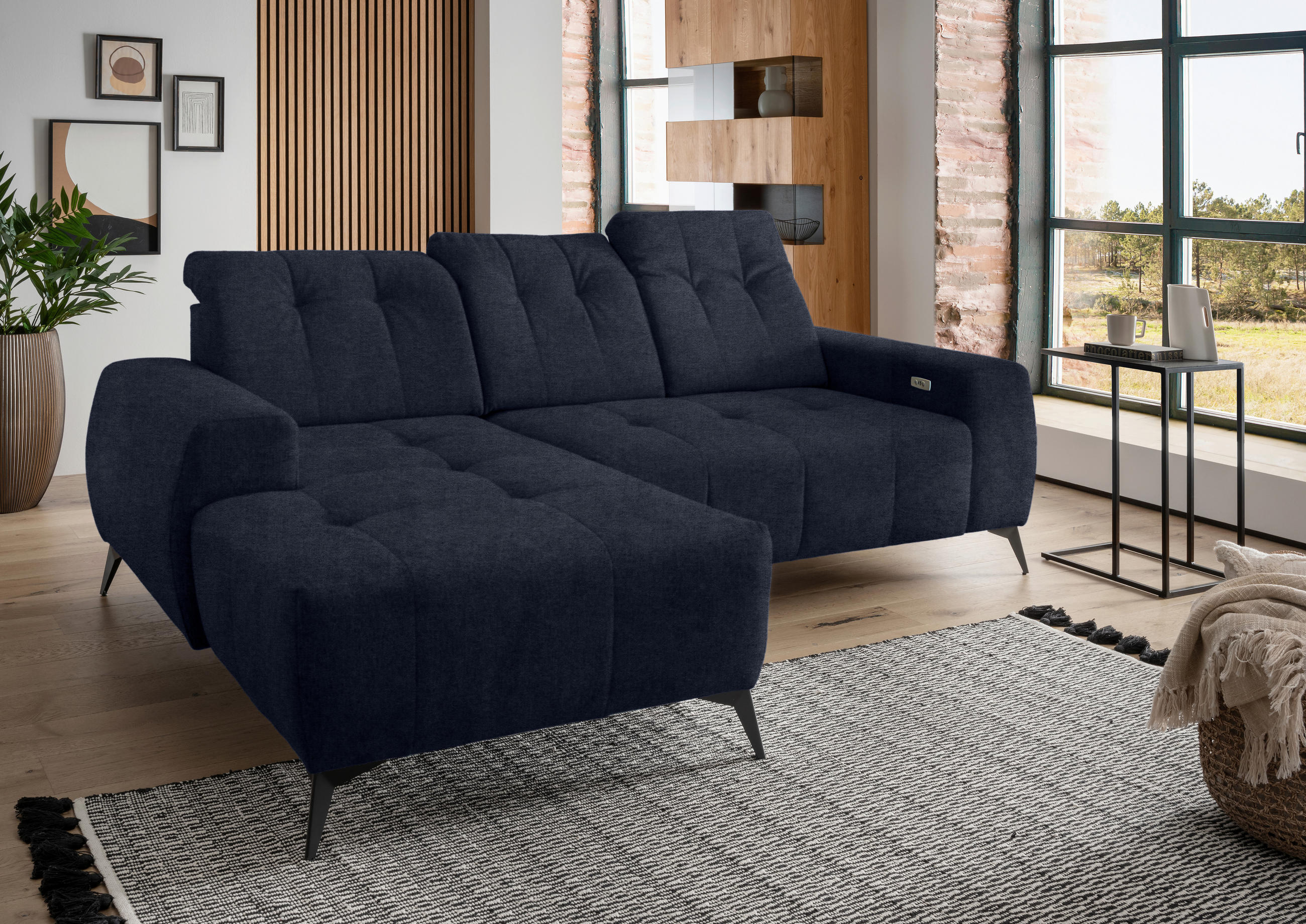 ECKSOFA Dunkelblau Mikrofaser - Schwarz/Dunkelblau, MODERN, Textil/Metall (180/258cm) - Livetastic