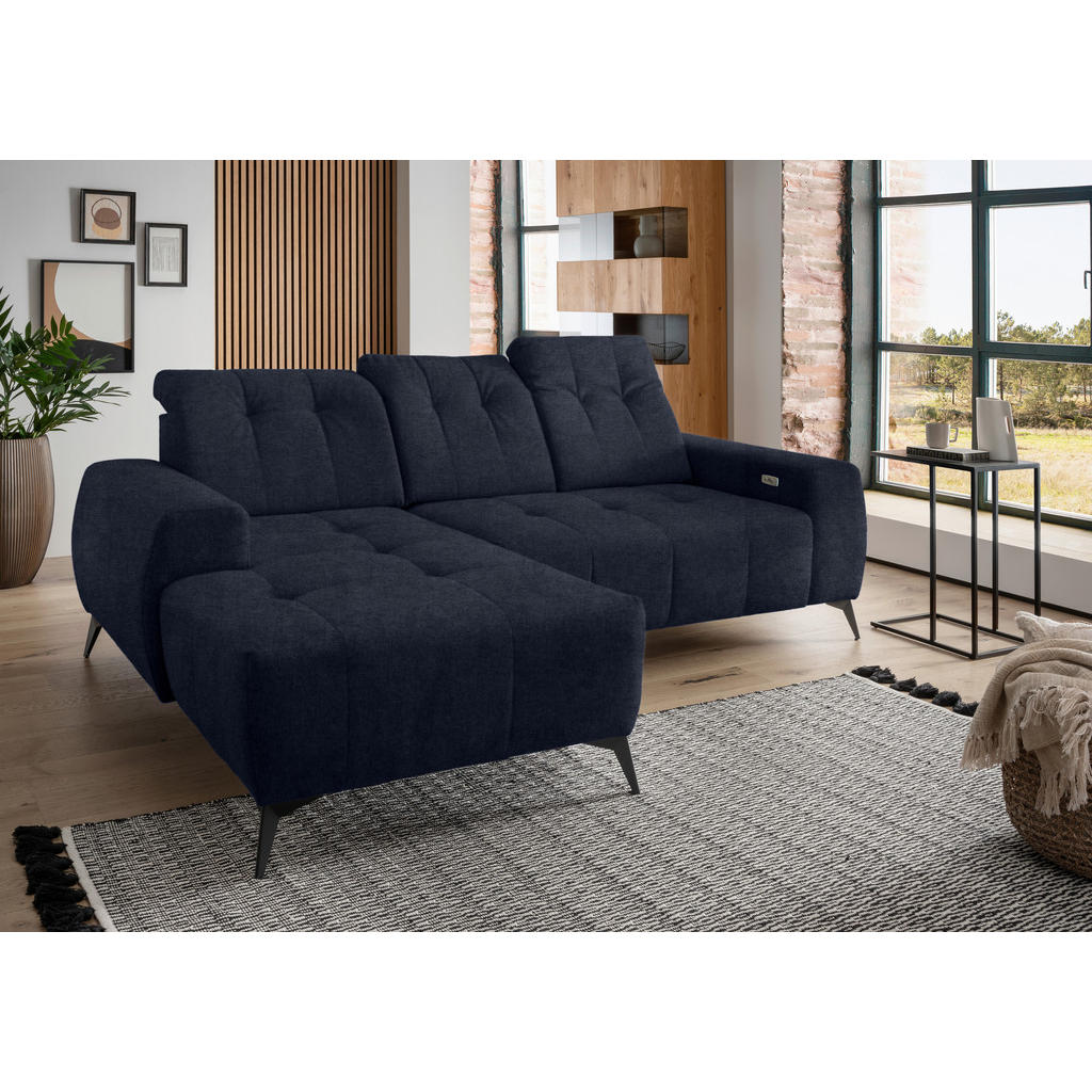Thumbnail - Livetastic Ecksofa, Dunkelblau, Textil, Uni, 4-Sitzer, L-Form, Ottomane links, 258x180 cm, Made in EU, Typenauswahl, Sto...