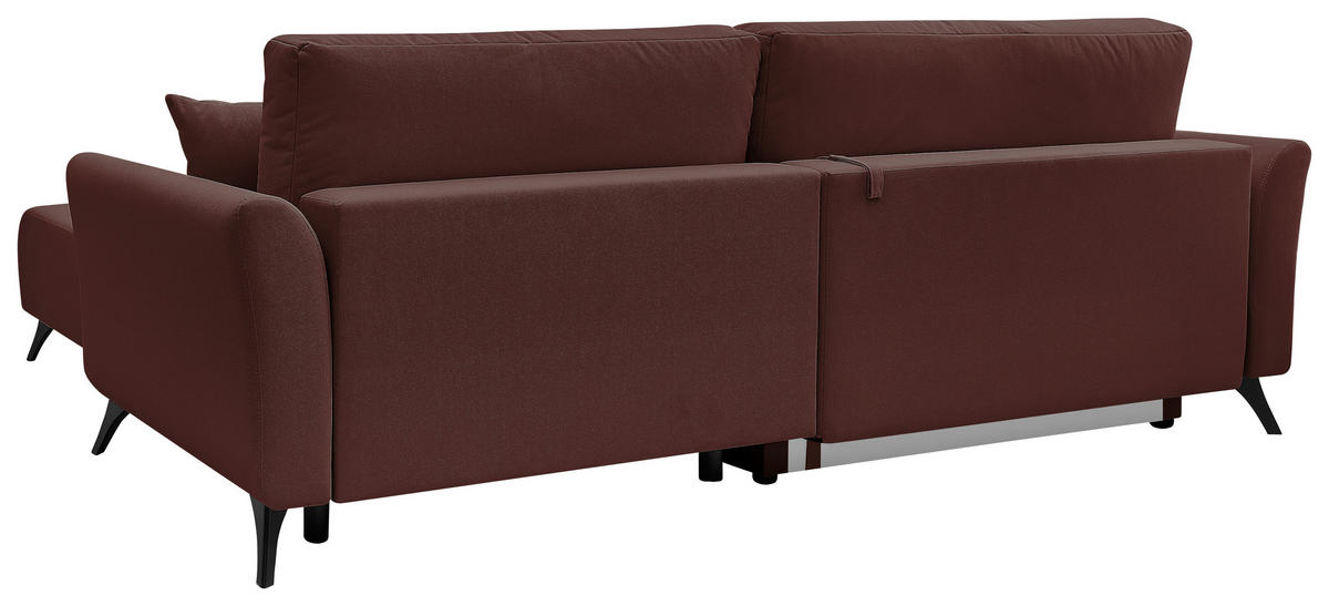 ECKSOFA GEMMA Bordeaux Flachgewebe Zierkissen, Rückenkissen, Bettkasten, Schlaffunktion, Rücken echt, Stauraum  - Bordeaux/Schwarz, Design, Textil/Metall (270/183cm) - P & B