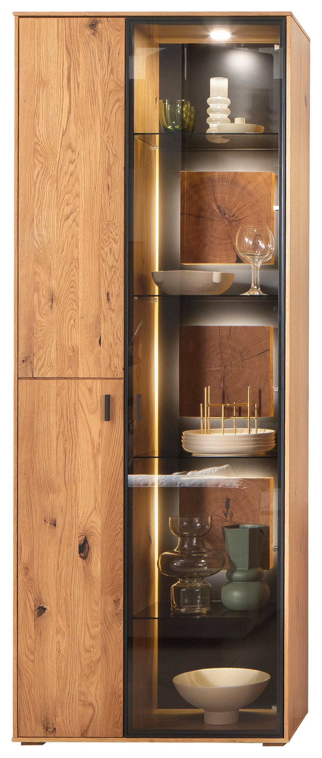 VITRINE in furniert, massiv Wildeiche Wildeiche  - Wildeiche/Anthrazit, Design, Glas/Holz (78/206/37cm) - MID.YOU
