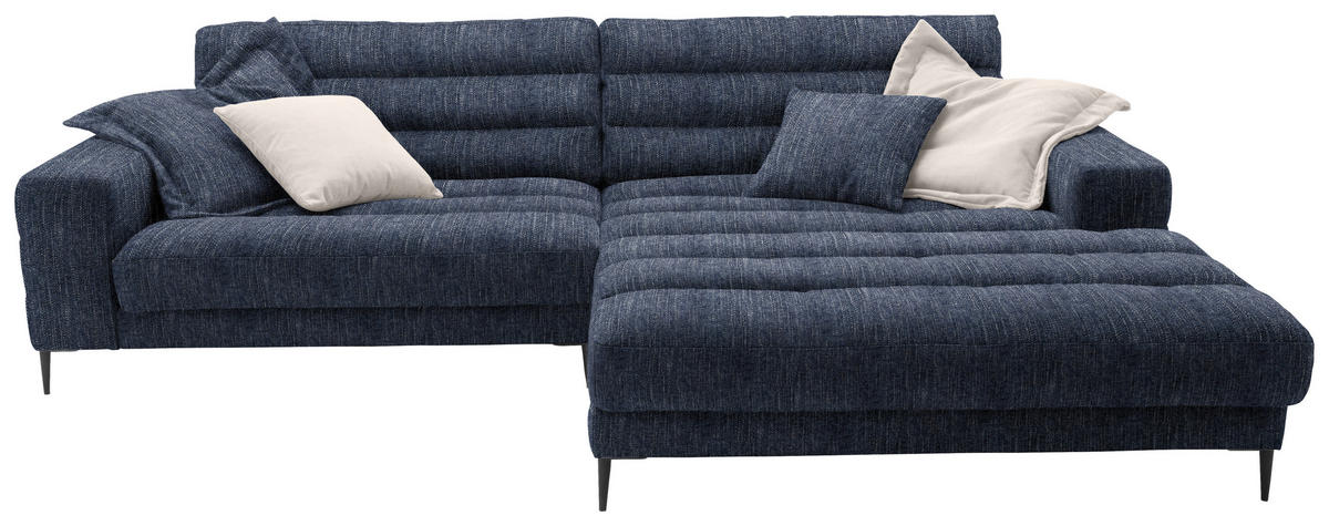 SEDEŽNA GARNITURA, gladka tkanina temno modra  - črna/temno modra, Design, kovina/tekstil (296/207cm) - Pure Home Lifestyle