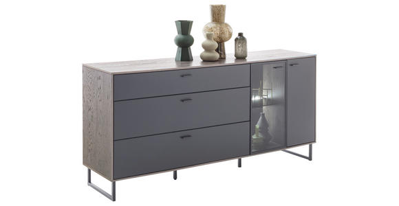 SIDEBOARD Schwarz, Eichefarben 178/84/44 cm - Eichefarben/Anthrazit, Design, Glas/Holz (178/84/44cm) - Novel