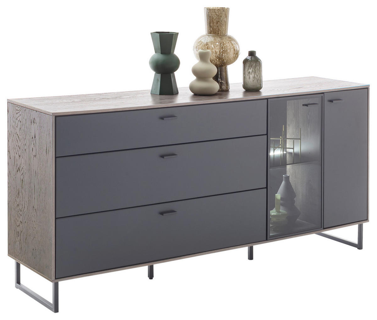 SIDEBOARD 178/84/44 cm  - svart/antracit, Design, metall/trämaterial (178/84/44cm) - MID.YOU