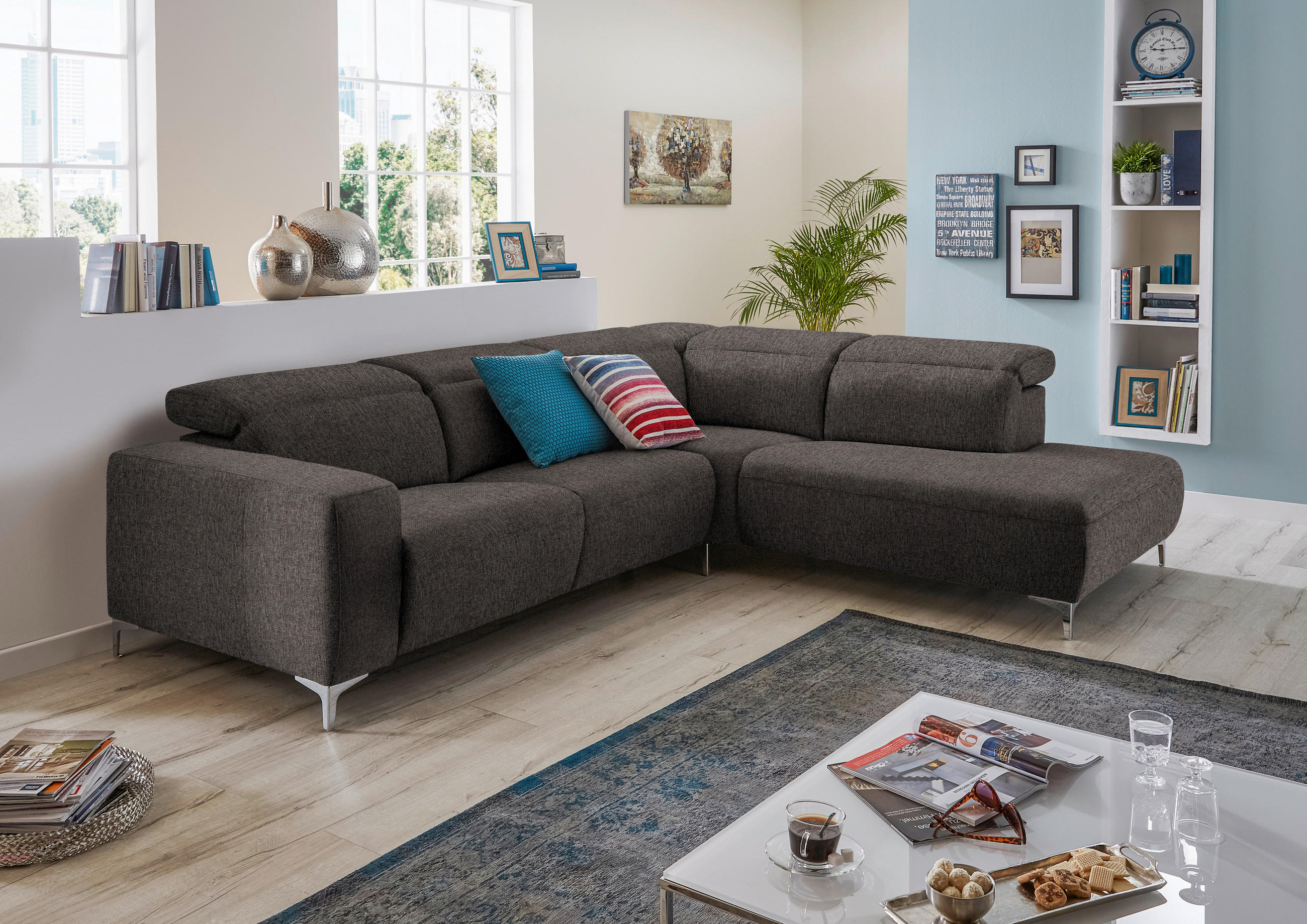 ECKSOFA Graubraun Flachgewebe  - Graubraun, Design, Textil/Metall (238/290cm) - Pure Home Lifestyle