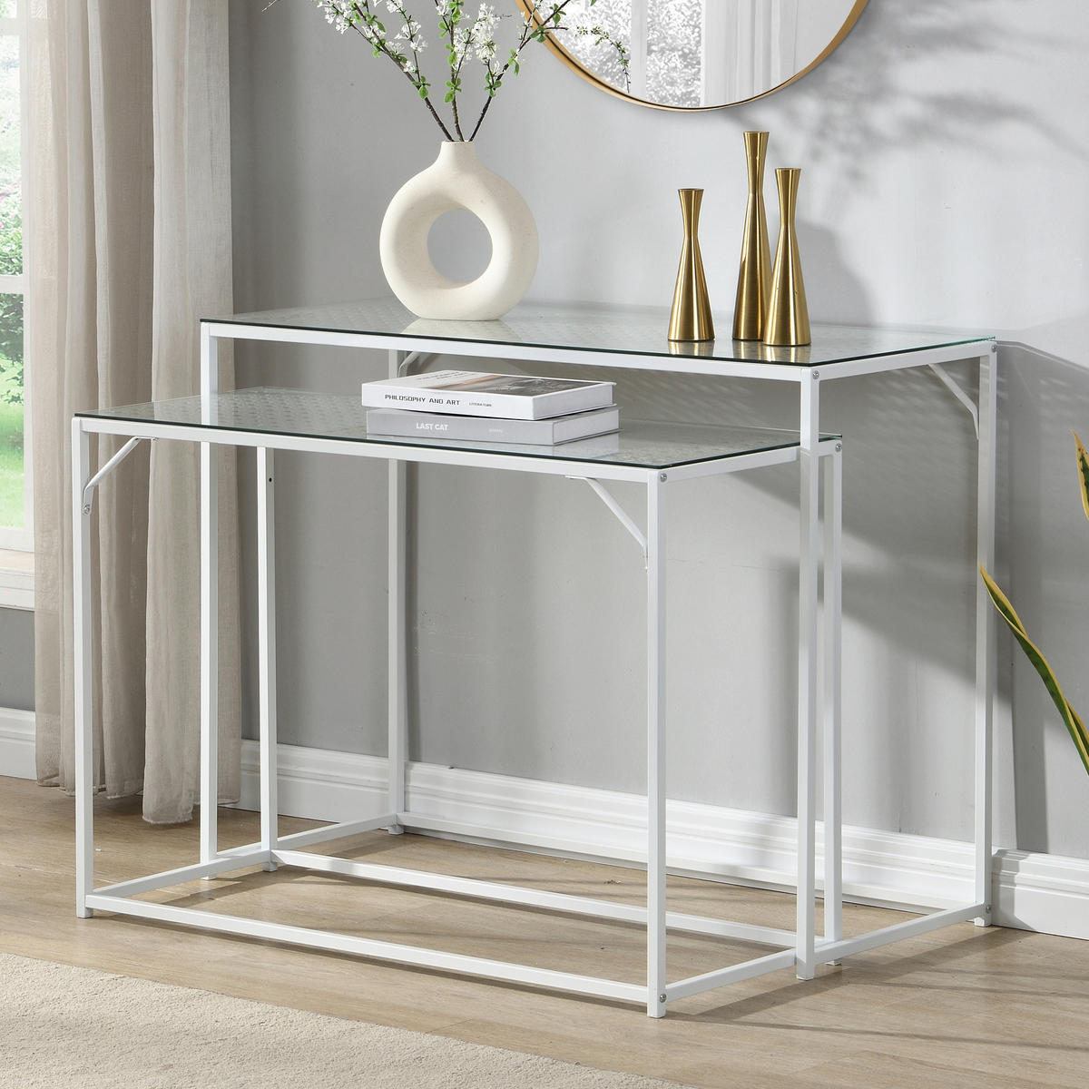 BEISTELLTISCHSET in Glas 100/40/77 cm  - Weiß, Design, Glas/Metall (100/40/77cm) - MID.YOU