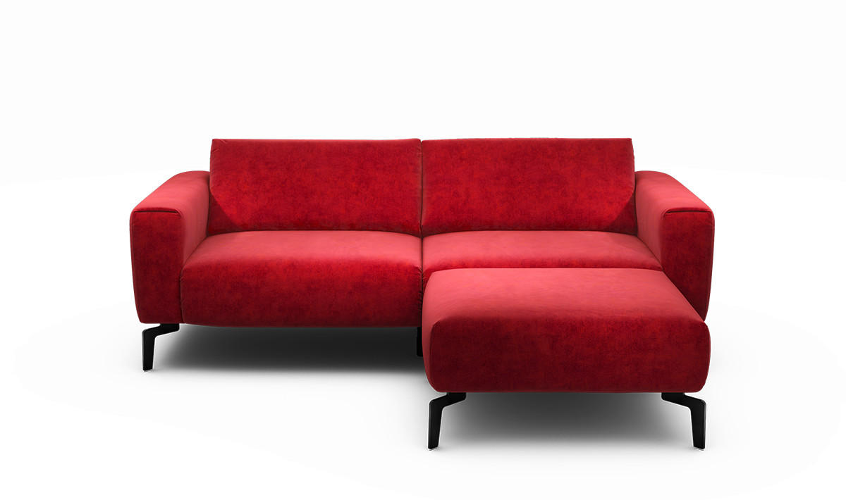 2,5-Sitzer inkl. Hocker Samt Rot  - Rot/Schwarz, Design, Textil/Metall (220/86/86-94cm) - SENSOO