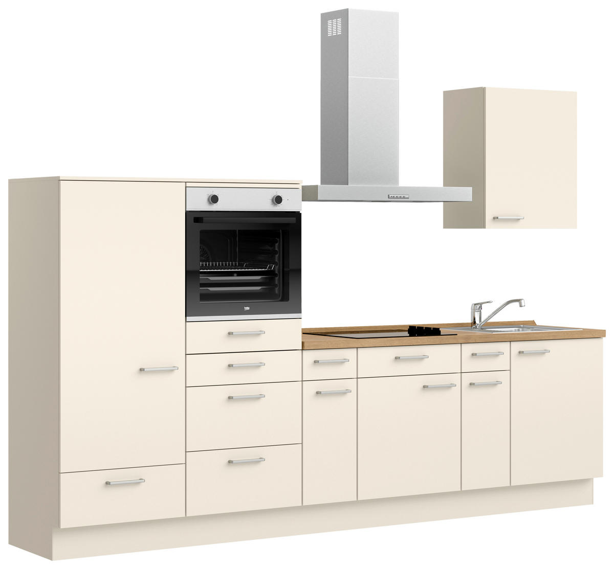 KÜCHENBLOCK Touch 300 cm  in Eichefarben, Magnolie  - Edelstahlfarben/Eichefarben, MODERN, Holzwerkstoff/Metall (300cm) - Nobilia