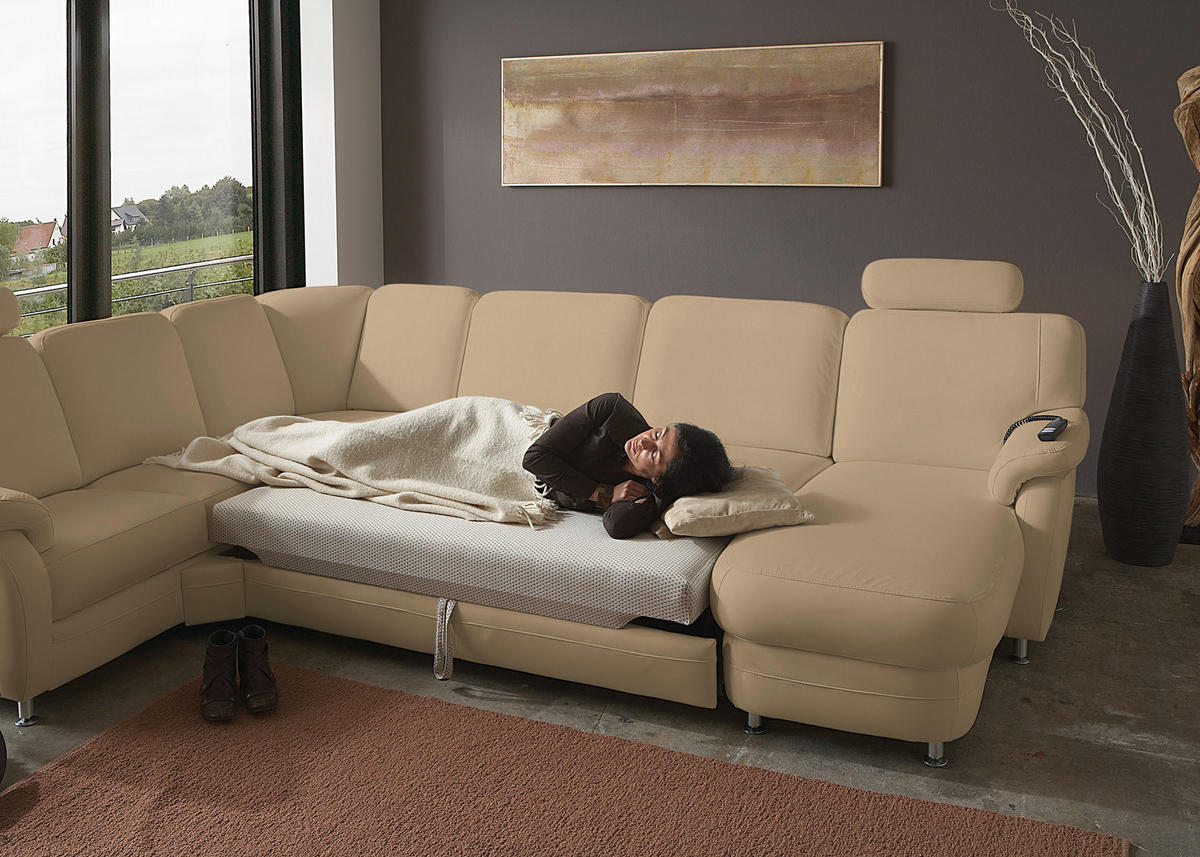 WOHNLANDSCHAFT  in Echtleder Beige  - Beige/Alufarben, KONVENTIONELL, Leder/Metall (239/329/165cm) - Beldomo Premium