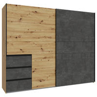 SCHWEBETÜRENSCHRANK 250/200/61 cm,  in Dunkelgrau, Eiche Artisan, 2 Tür(en)  - Dunkelgrau/Schwarz, KONVENTIONELL, Holzwerkstoff/Metall (250/200/61cm) - Carryhome