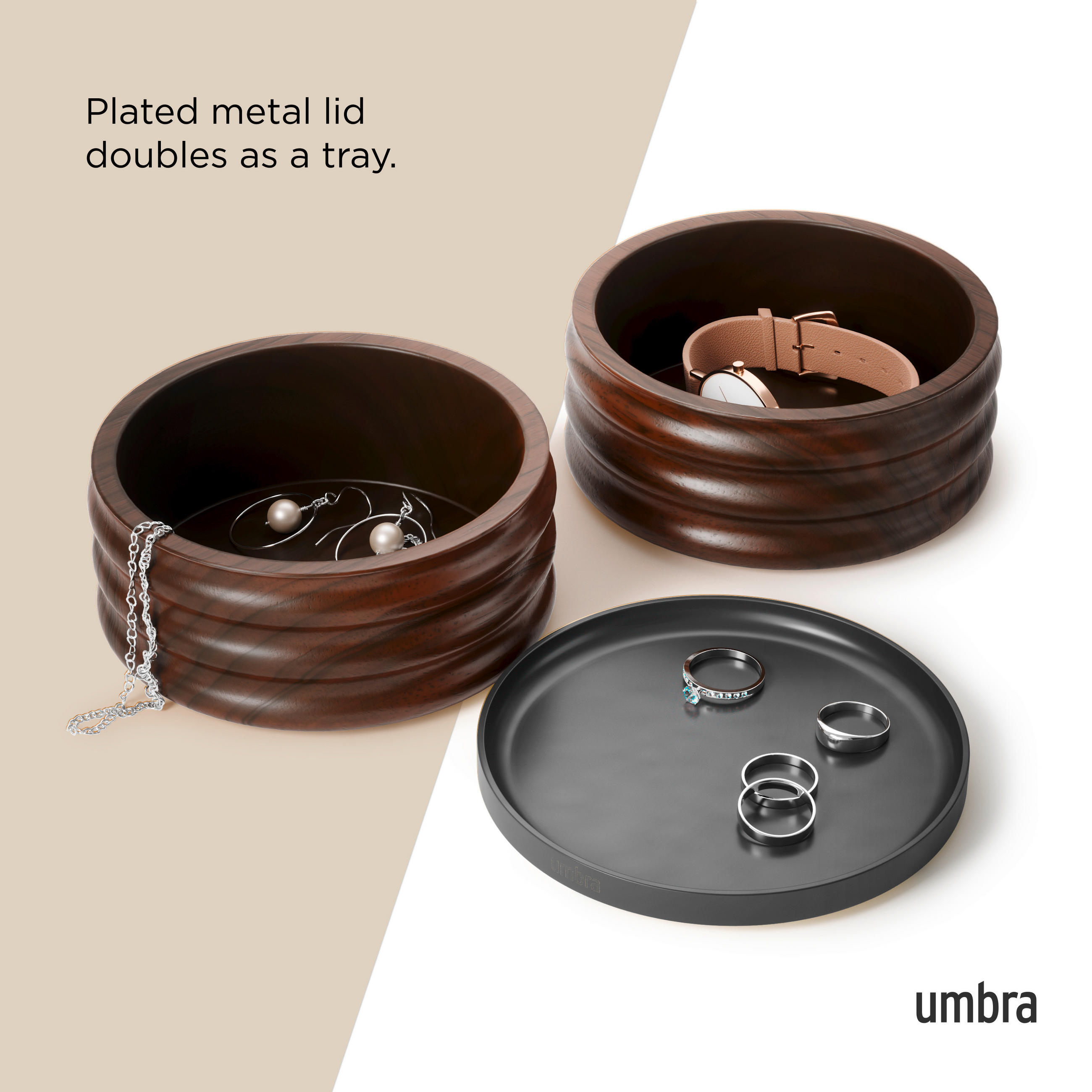 ŠKRINJICA ZA NAKIT - boje oraha/crna, Konvencionalno, drvo/metal (12.7/11.7/12cm) - Umbra