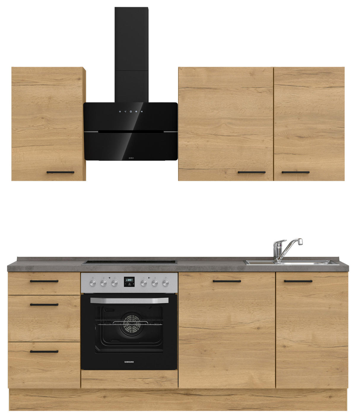 KÜCHENBLOCK 210 cm   in Eichefarben, Schieferfarben  - Schieferfarben/Eichefarben, MODERN, Holzwerkstoff/Metall (210cm) - Nobilia