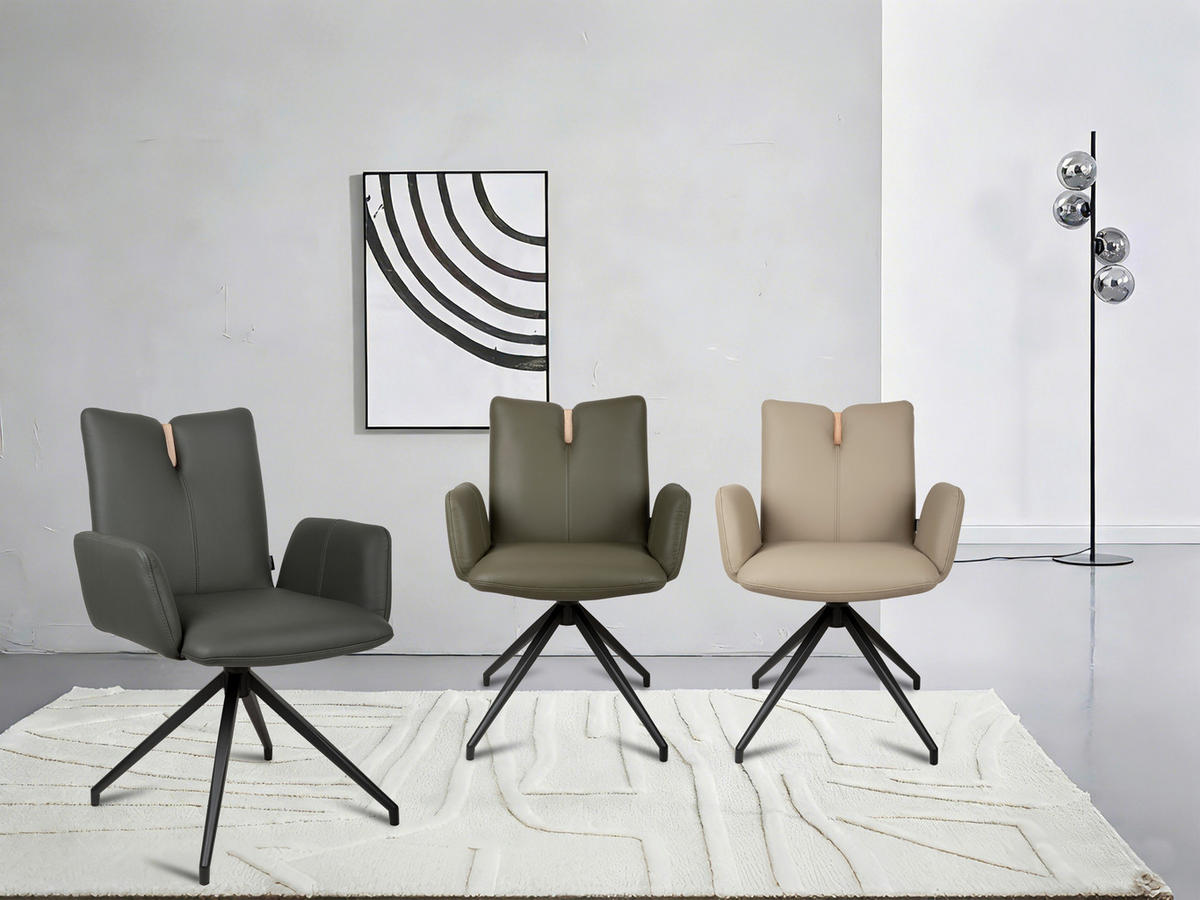 ARMLEHNSTUHL  Sitzfläche 360° drehbar, automatische Rückholfunktion  Echtleder  - Anthrazit/Schwarz, Design, Leder/Holz (62/87/63cm) - Valnatura