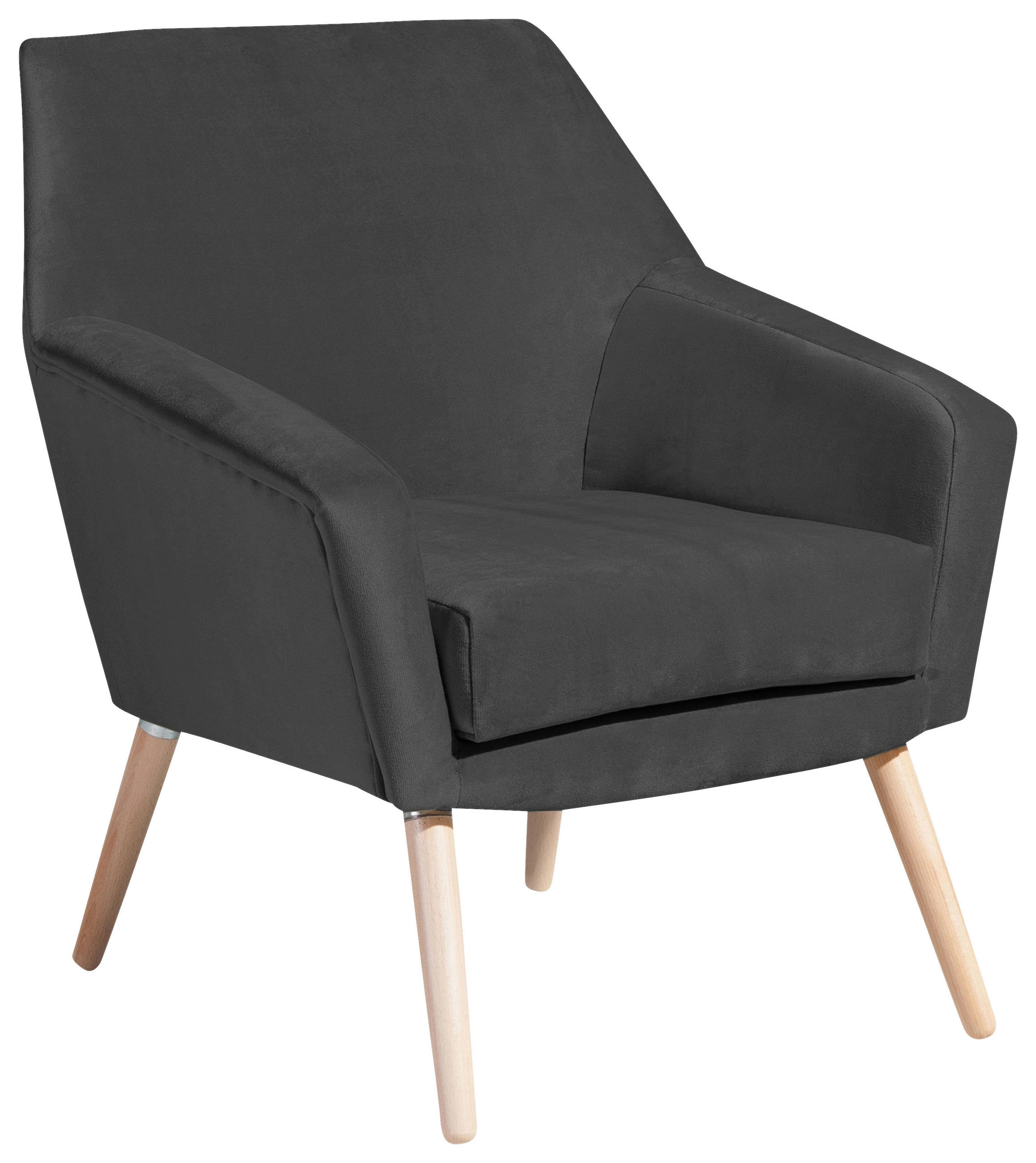 SESSEL in Samt, Velours Anthrazit, Buchefarben  - Anthrazit/Buchefarben, Design, Holz/Textil (67/81/71cm) - Max Winzer