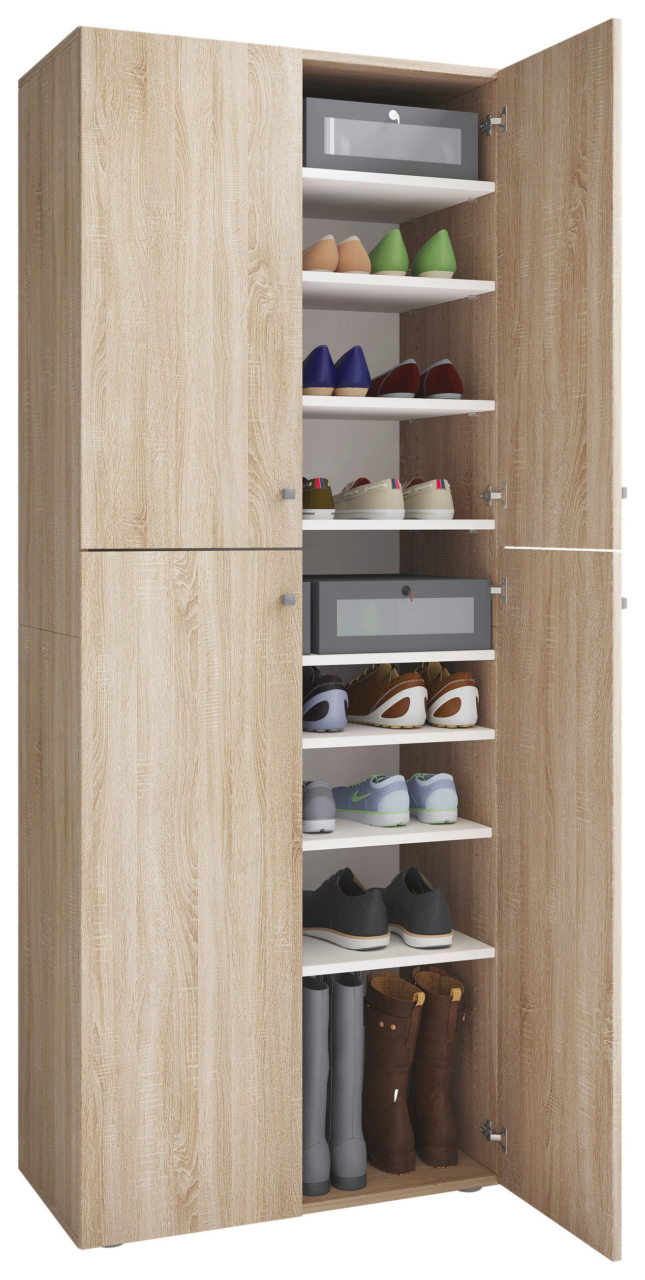 SCHUHSCHRANK 70/182/37 cm  - Eichefarben/Silberfarben, Konventionell, Holzwerkstoff/Kunststoff (70/182/37cm) - MID.YOU