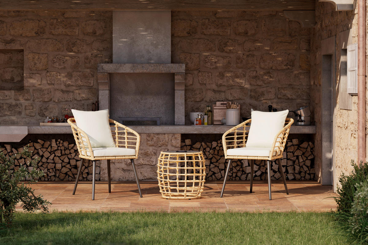 SADA NA BALKON 3dílné,  - černá/přírodní barvy, Moderní, kov/textil (56/72/66cm) - Beldano