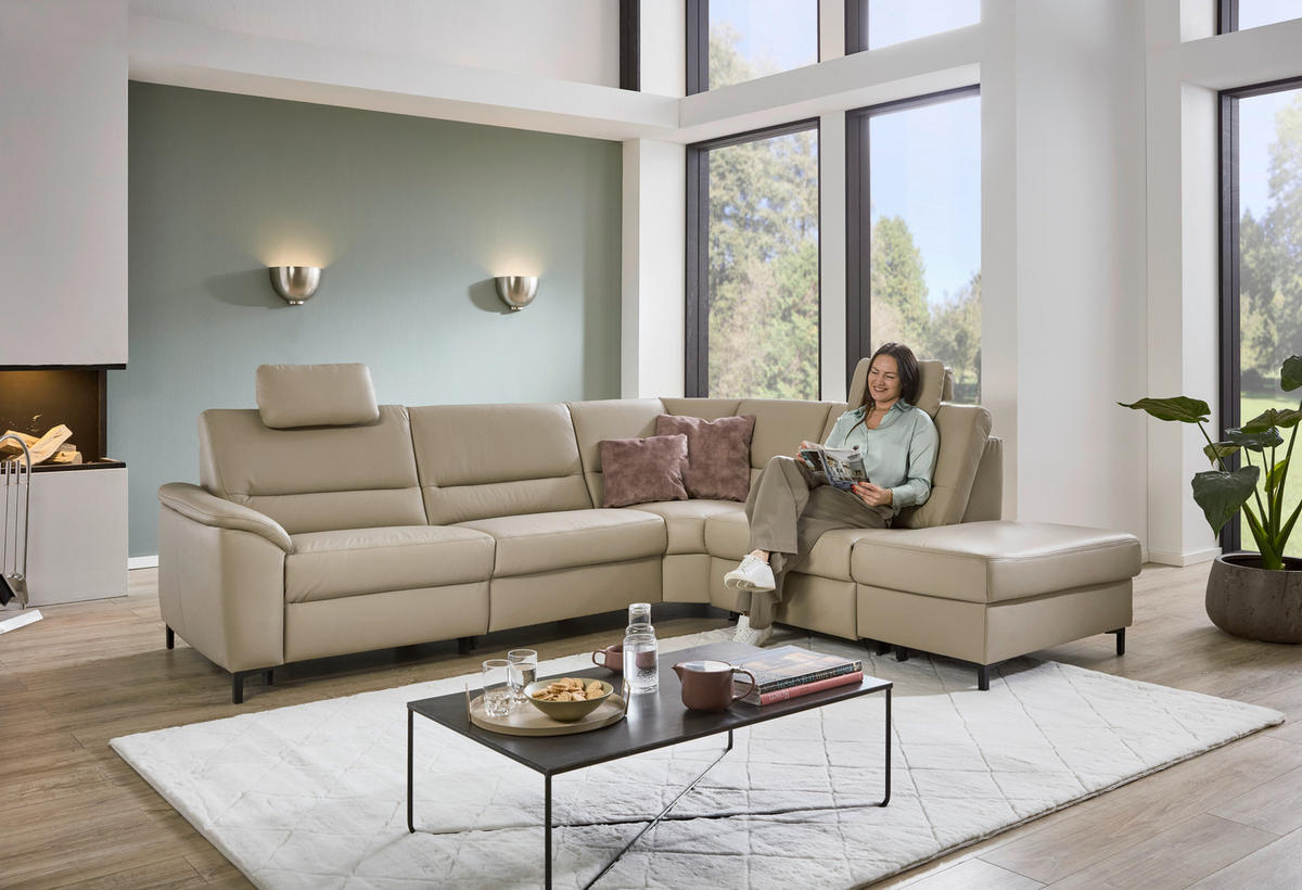 ECKSOFA in Echtleder Perlmutt  - Perlmutt/Schwarz, Konventionell, Leder/Metall (290/247cm) - Beldomo Premium