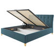 POLSTERBETT Lattenrost, Bettkasten Blau 140/200 cm  - Blau/Eichefarben, KONVENTIONELL, Holz/Textil (140/200cm) - Hom`in