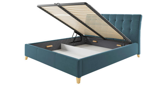 POLSTERBETT Lattenrost, Bettkasten Blau 140/200 cm - Blau/Eichefarben, KONVENTIONELL, Holz/Textil (140/200cm) - Hom`in