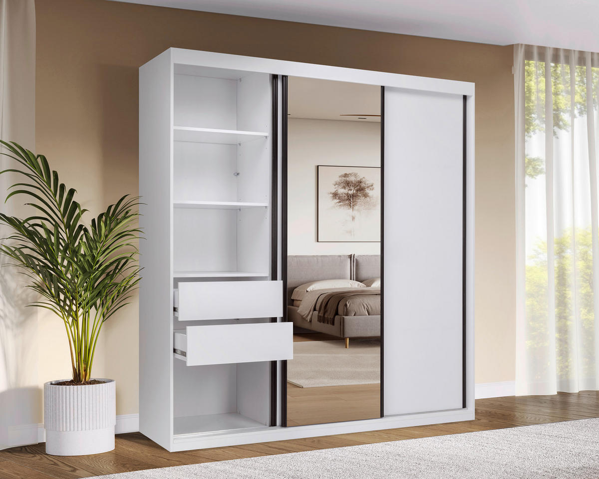 SCHIEBETÜRENSCHRANK 200/215/59,5 cm 3-türig  - Schwarz/Weiß, MODERN, Holzwerkstoff/Metall (200/215/59,5cm) - MID.YOU