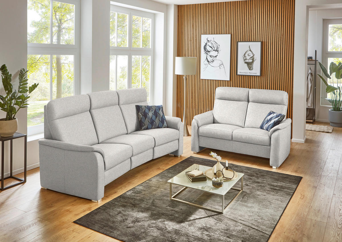2-SITZER-SOFA  in Flachgewebe Ecru  - Ecru/Alufarben, KONVENTIONELL, Textil/Metall (156/107/95cm) - Beldomo Comfort