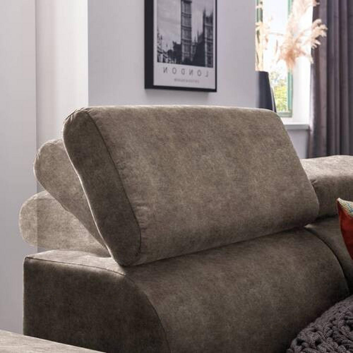 ECKSOFA in Velours Braun  - Schwarz/Braun, Design, Textil/Metall (261/191cm) - Stylife