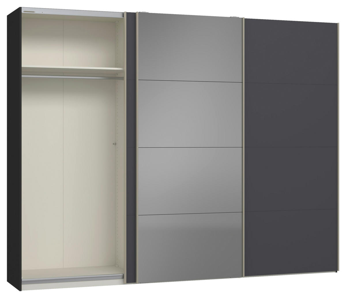 SCHWEBETÜRENSCHRANK 303/236/65 cm 3-türig Anthrazit, Schwarz  - Edelstahlfarben/Anthrazit, Design, Glas/Holzwerkstoff (303/236/65cm) - Jutzler