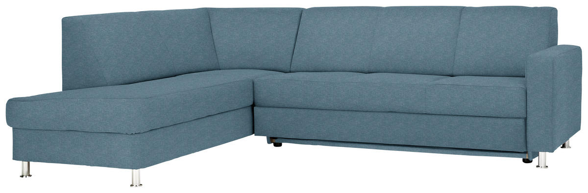 ECKSOFA in Flachgewebe Blau  198/256 cm  - Chromfarben/Blau, Design, Textil/Metall (198/256cm) - Xora