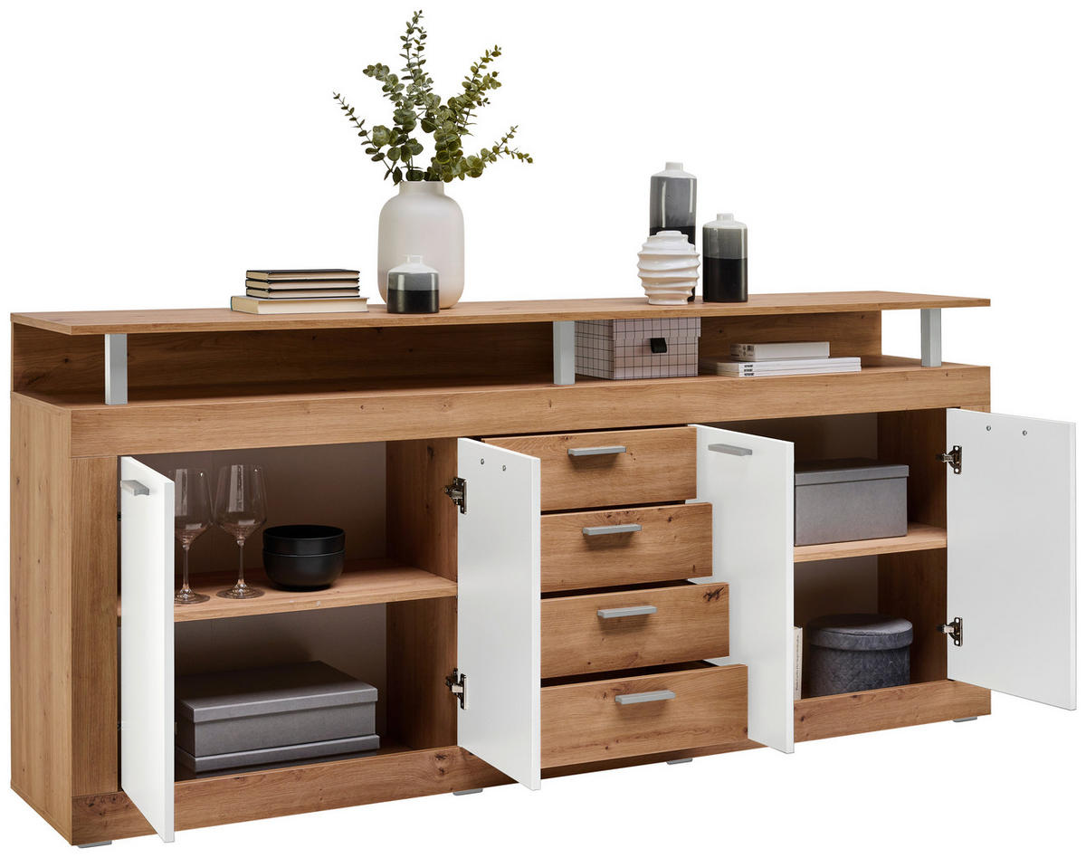 SIDEBOARD  in 195/88/38 cm  - Alufarben/Schwarz, Basics, Holzwerkstoff/Kunststoff (195/88/38cm) - Xora