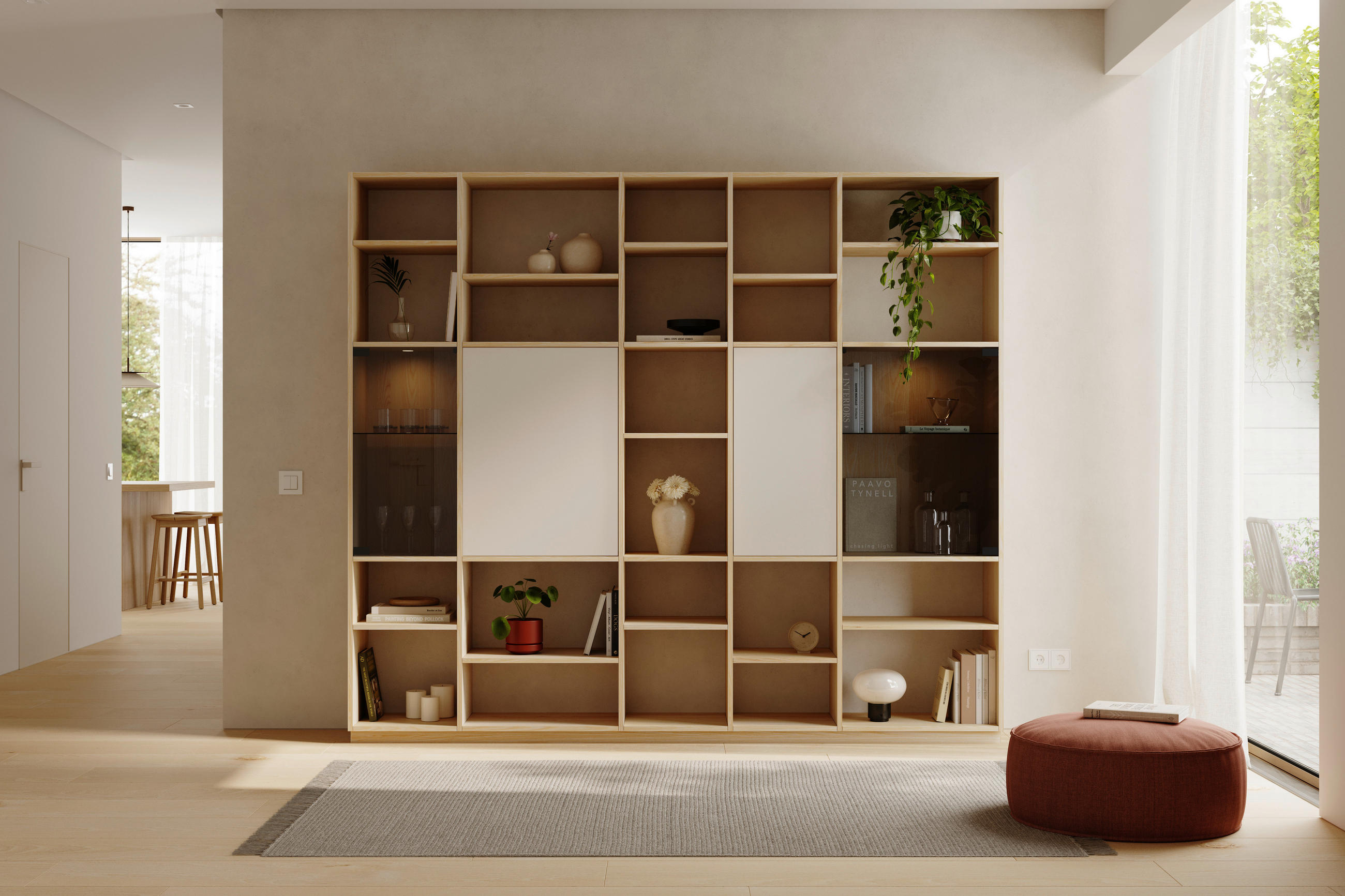 REGALKOMBINATION Eichefarben, Naturfarben  251,4/219,4/37 cm  - Eichefarben/Naturfarben, Natur, Glas/Holz (251,4/219,4/37cm) - Walden