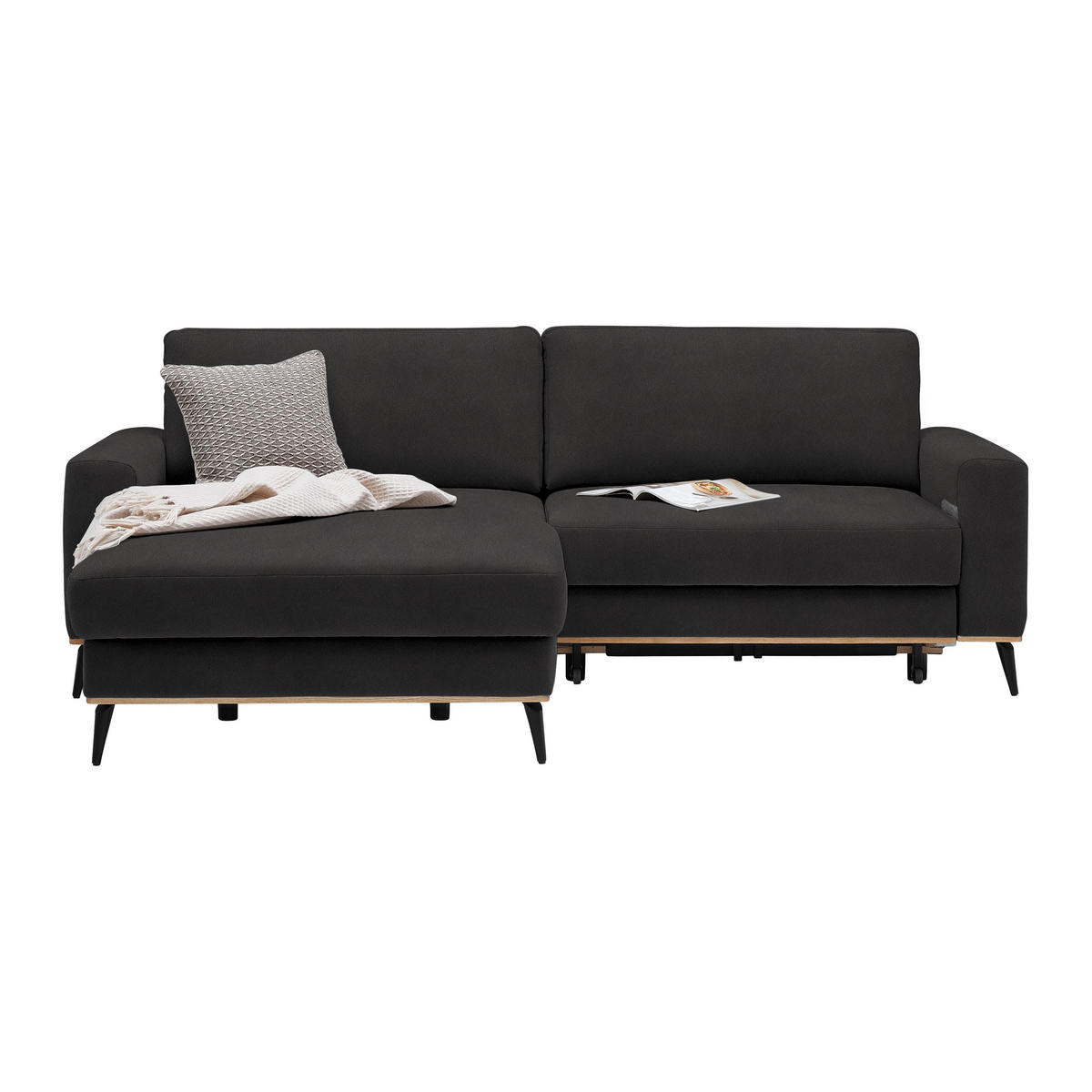 ECKSOFA in Lederlook, Mikrofaser Dunkelgrau  - Dunkelgrau/Schwarz, Konventionell, Holz/Textil (167/234cm) - MID.YOU