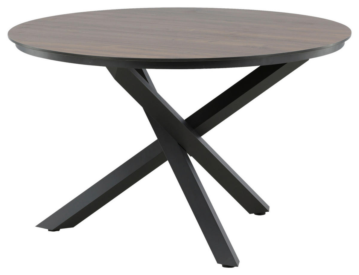 GARTENTISCH Metall, Kunststoff Braun, Schwarz rund  - Schwarz/Braun, KONVENTIONELL, Kunststoff/Metall (120/120/75cm) - Gardenson