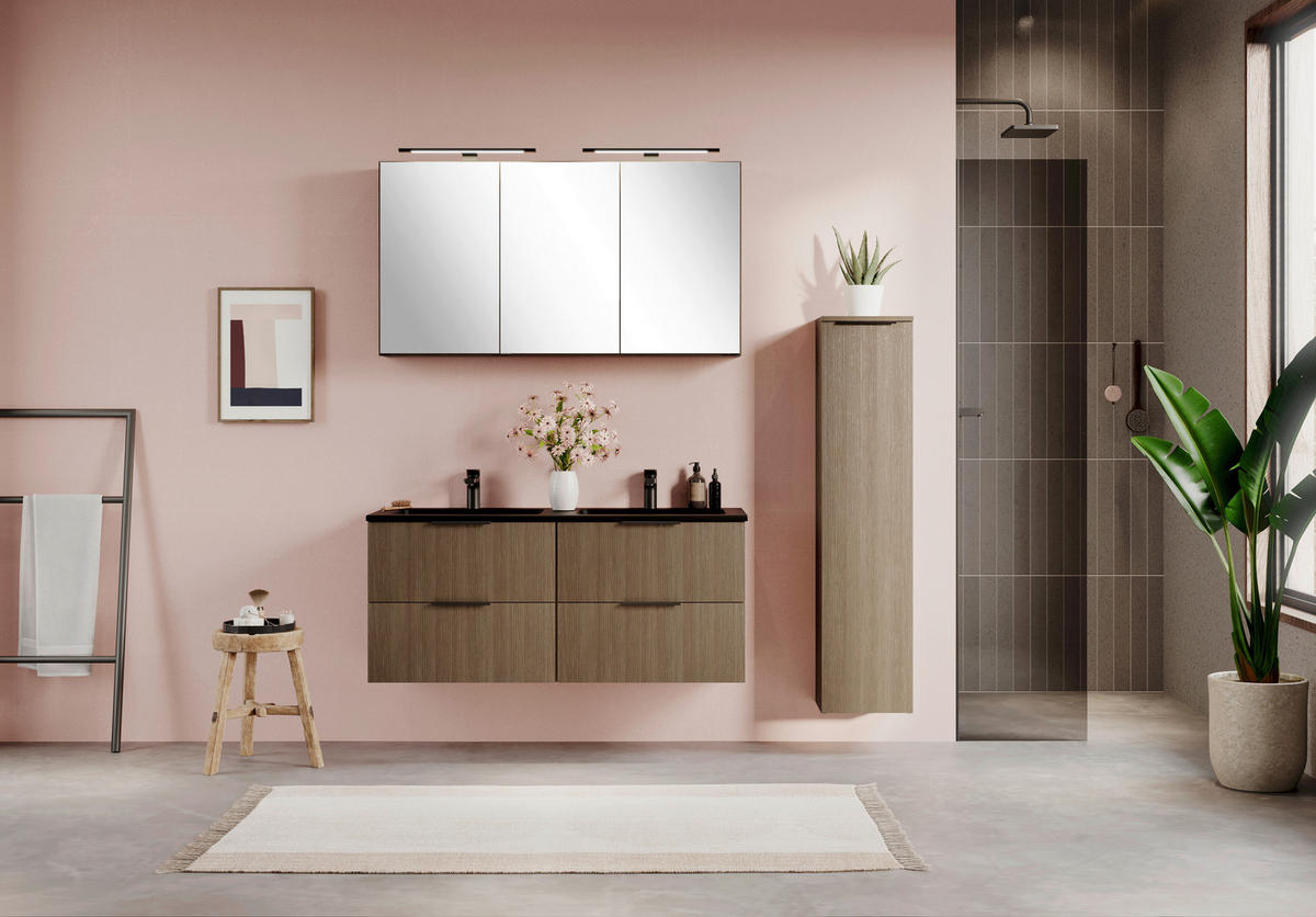 BADEZIMMER 3-teilig  in 120 cm  - Dunkelbraun/Schwarz, Natur, Glas/Holzwerkstoff (120cm) - Held
