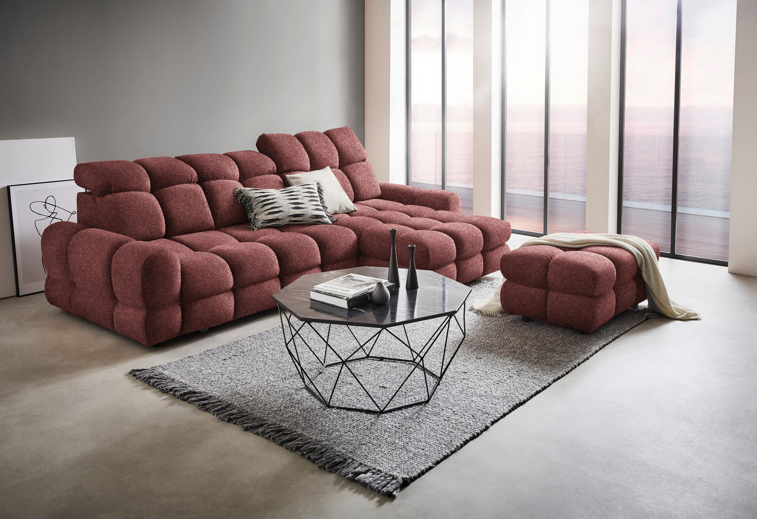 HÖRNSOFFA i velour rödbrun  - rödbrun/svart, Design, textil/plast (283/178cm) - Welnova