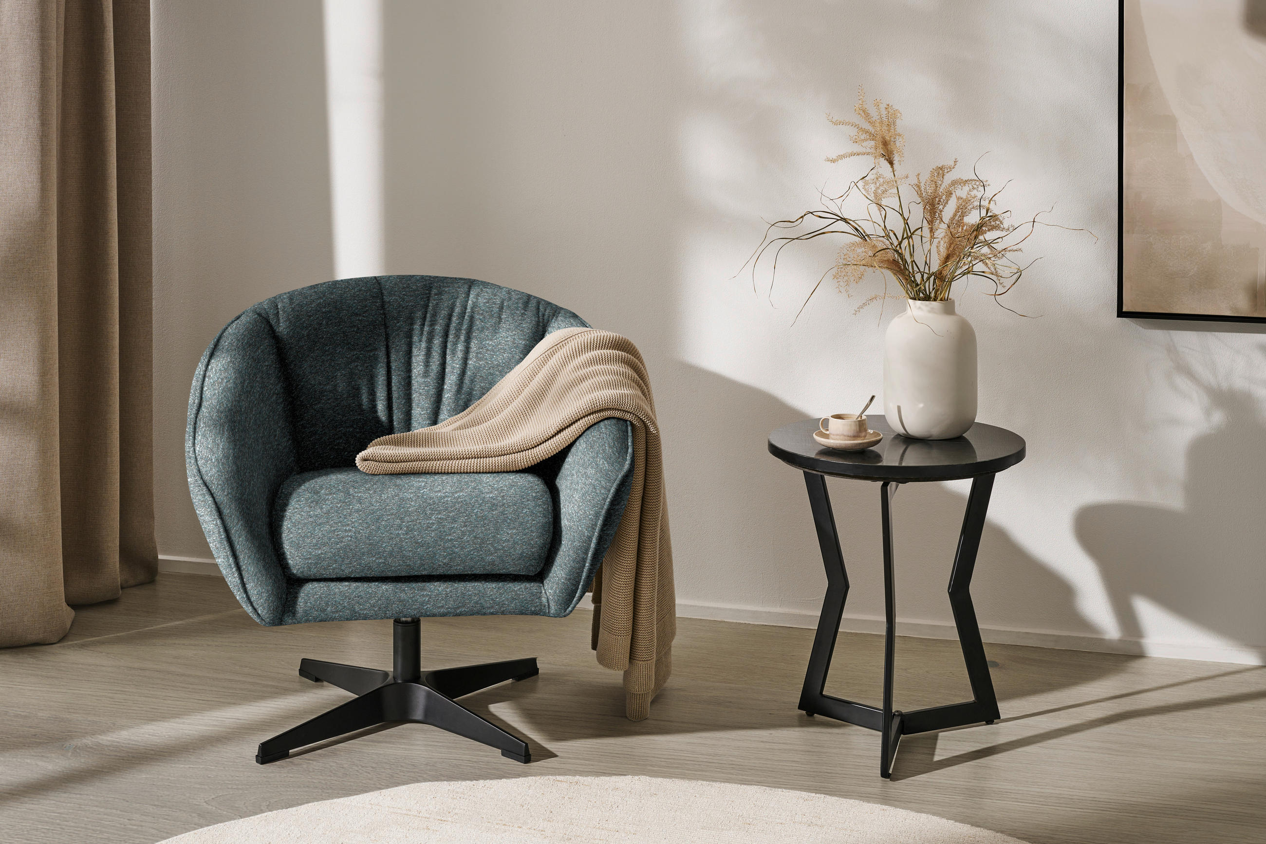 SESSEL in Bouclé Blaugrau  - Blaugrau/Schwarz, Design, Textil/Metall (80/78/80cm) - Stylife