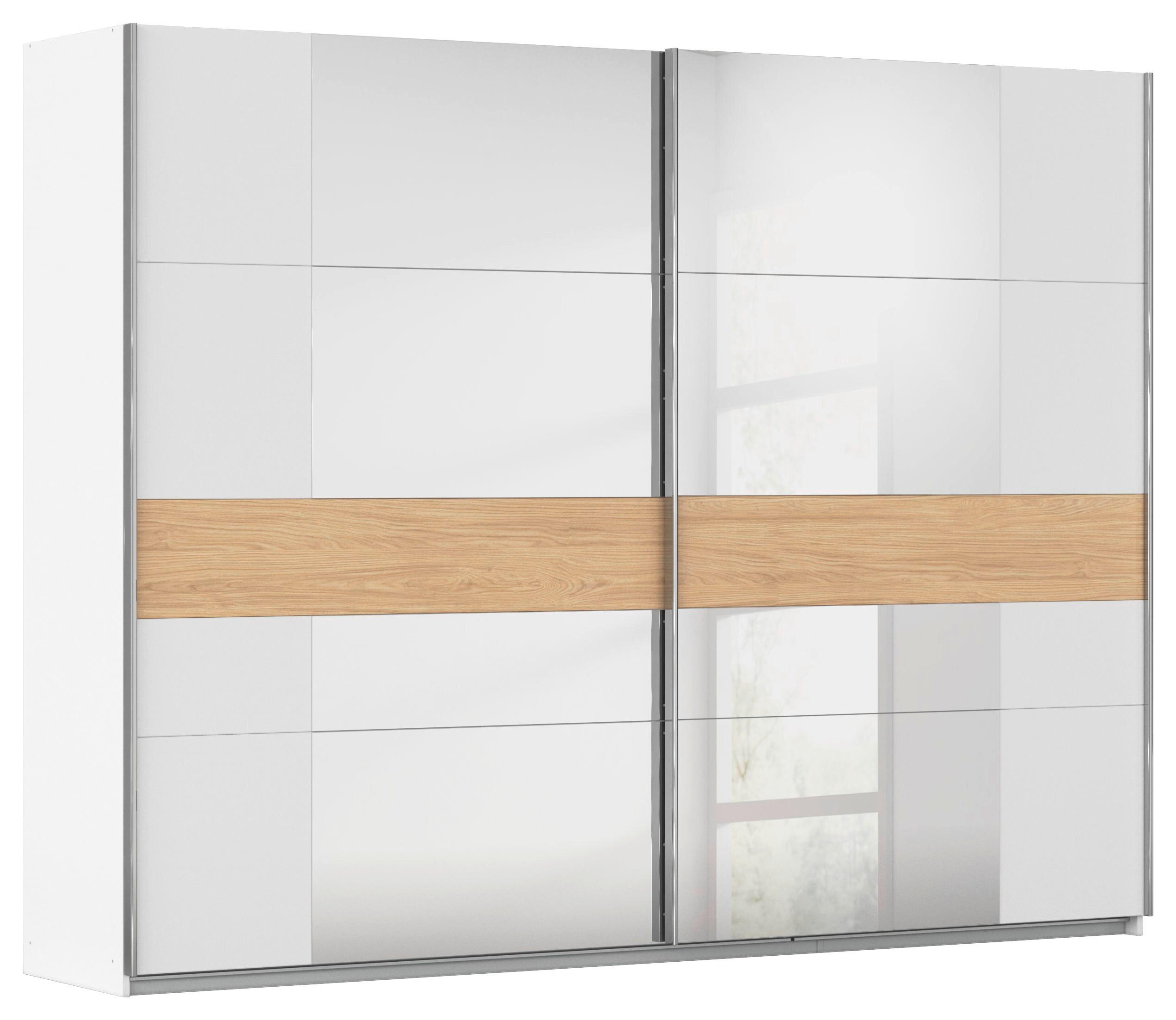 SCHWEBETÜRENSCHRANK 270/210/57 cm 2-türig Weiß, Eichefarben  - Chromfarben/Eichefarben, KONVENTIONELL, Holzwerkstoff/Metall (270/210/57cm) - Rauch Möbel