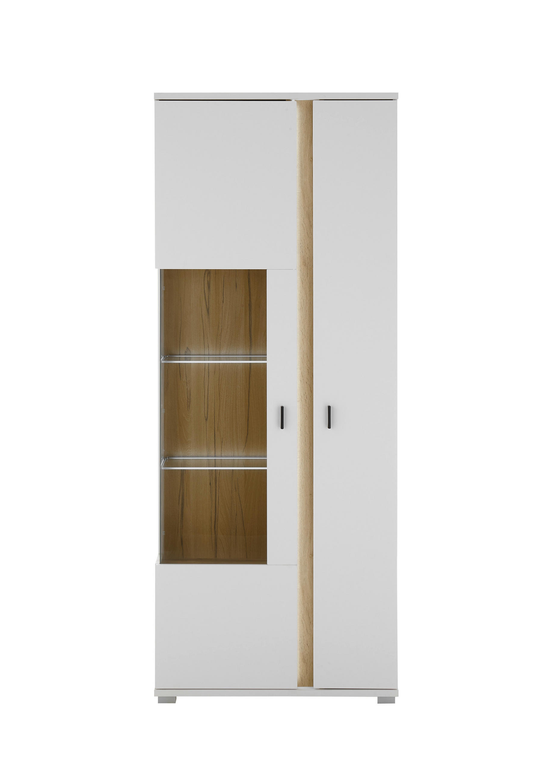 VITRINE  in Weiß, Eiche Wotan  - Silberfarben/Eiche Wotan, Design, Glas/Holzwerkstoff (80/200/35cm) - MID.YOU