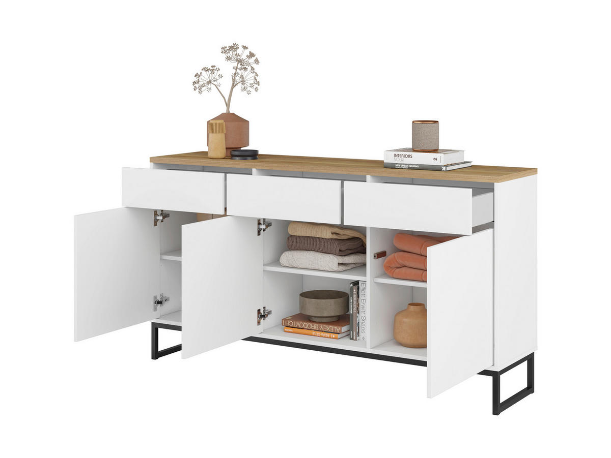 SIDEBOARD Alto 156,8/84,1/36,5 cm 3 Schublade(n)  - Weiss/Eichefarben, Design, Holzwerkstoff/Metall (156,8/84,1/36,5cm) - MID.YOU