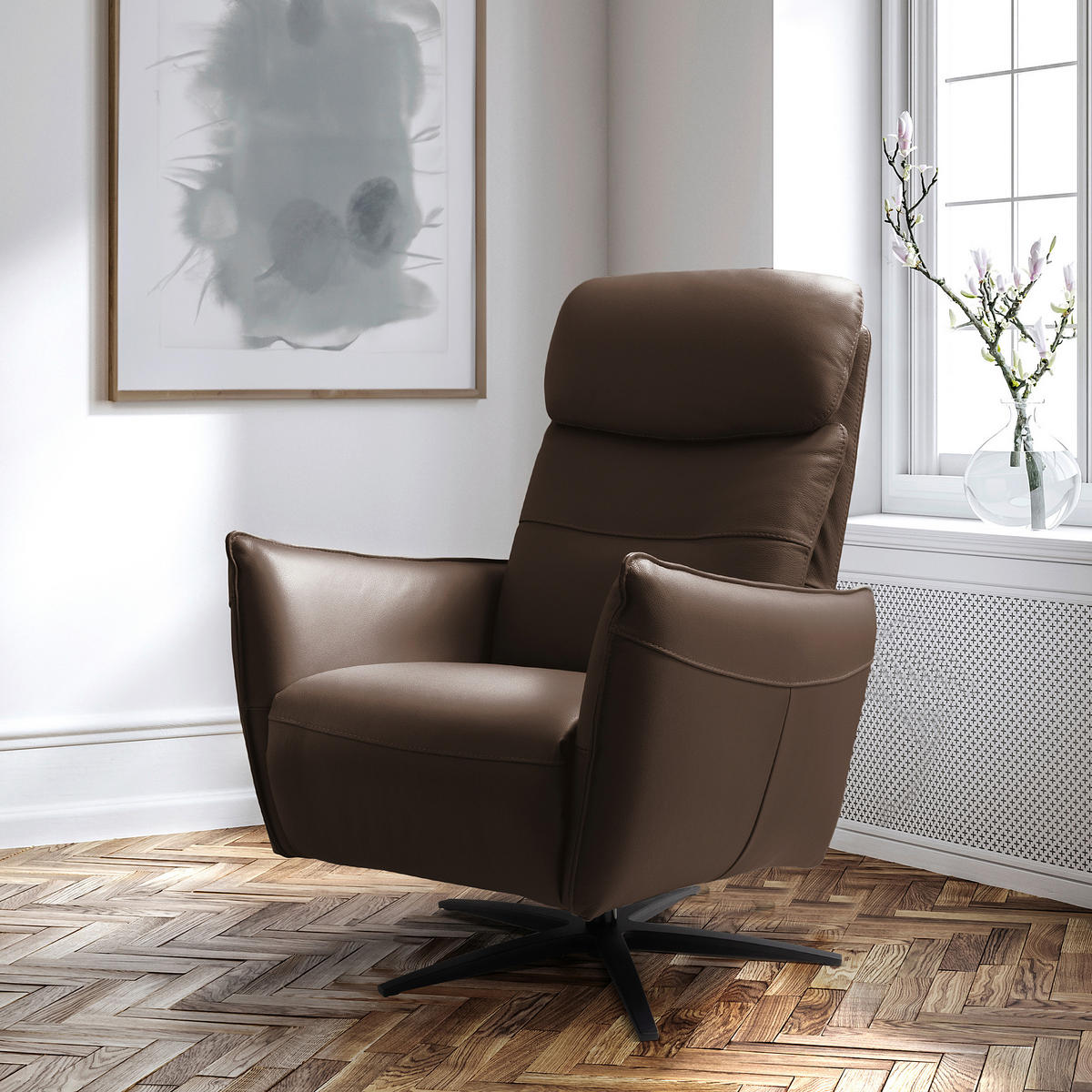RELAXSESSEL Leder Braun  - Schwarz/Braun, Design, Leder/Metall (77/107/88cm) - Livetastic